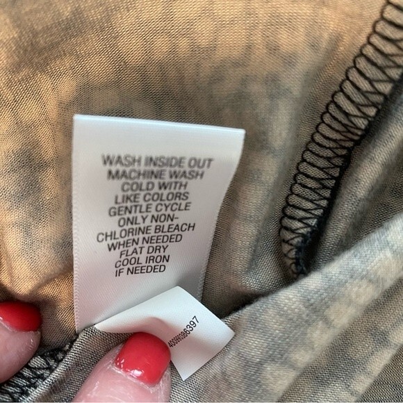 Dana Buchman Wrap Front Ruche Short Sleeve Abstract Black Tan Blouse Top Sexy XL - Picture 7 of 8